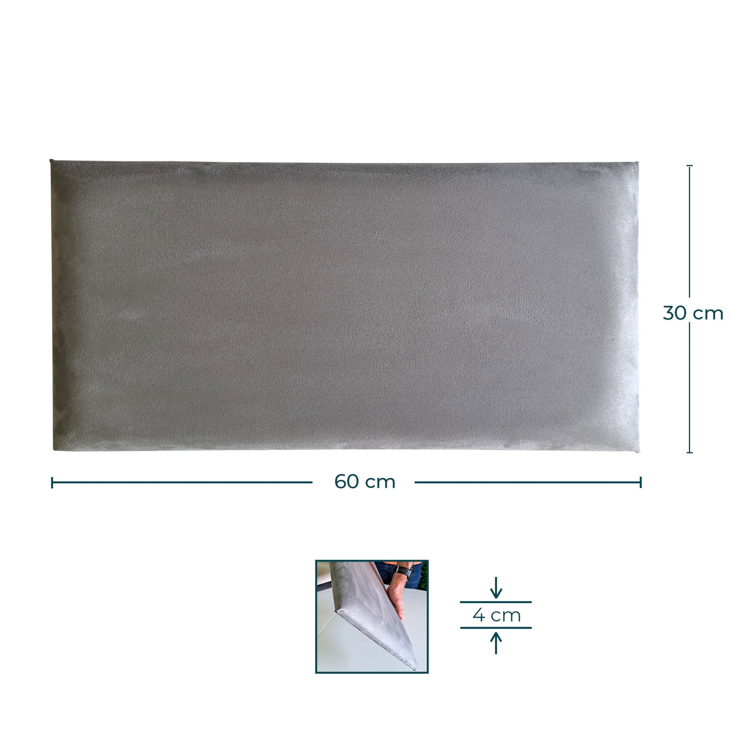 Cabeceira estofada Suede Cinza 30x60cm