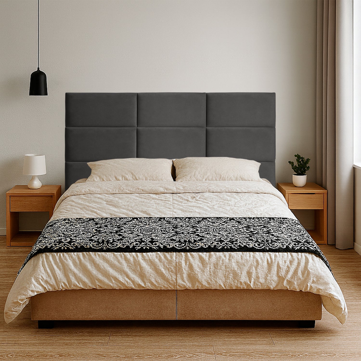 Cabeceira estofada Suede Cinza escuro 30x60cm