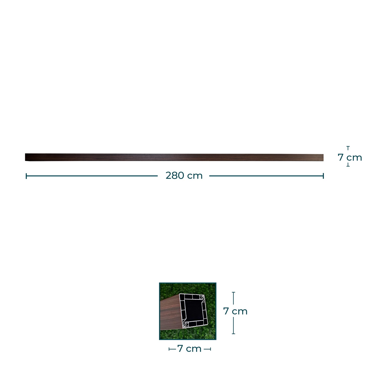 Divisória de ambiente PVC padrão Madeira Nogueira 7cmx7cm com 2,8 metros