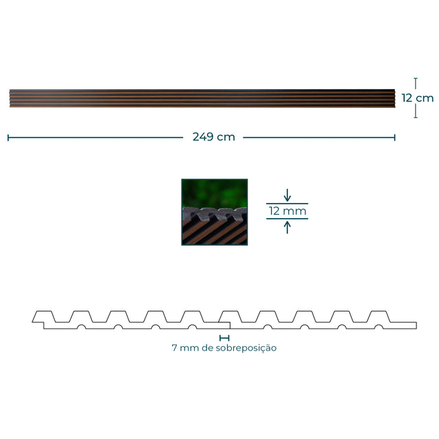 Painel ripado - ripa fina - preto/castanho 2,49m