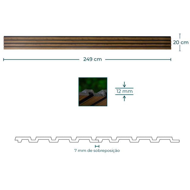 Painel ripado - ripa larga baixa - preto/castanho 2,49m