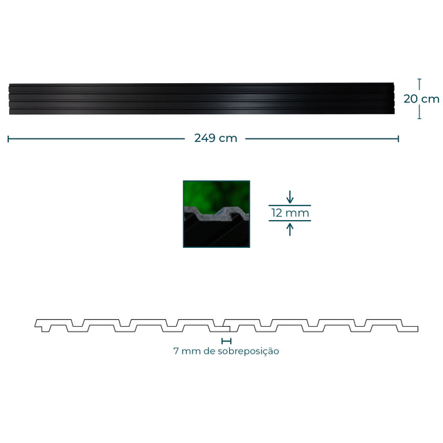Painel ripado - ripa larga baixa - preto 2,49m