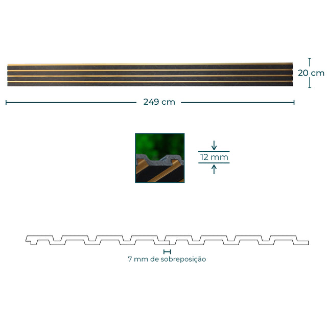 Painel ripado - ripa larga baixa - pedra/dourado 2,49m