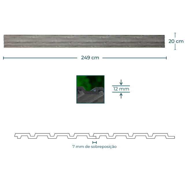 Painel ripado - ripa larga baixa - cinzento madeira 2,49m