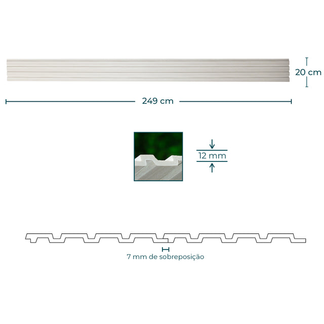 Painel ripado - ripa larga baixa - branco madeira 2,49m