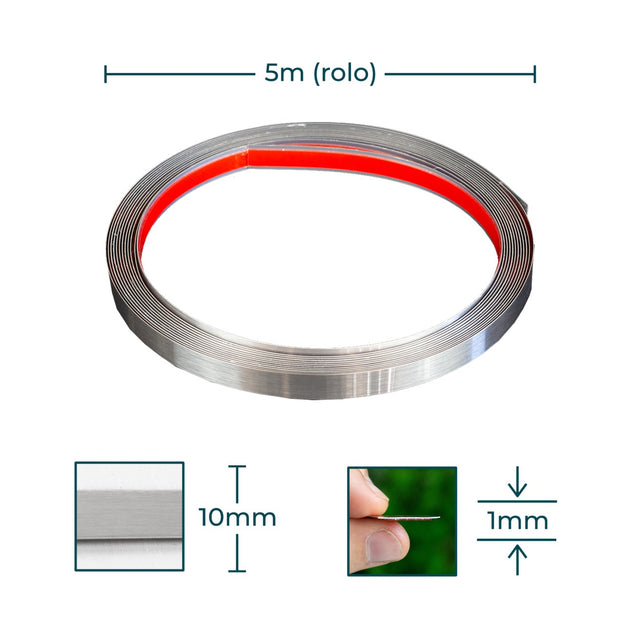 Fita metálica prateada escovada 10mm
