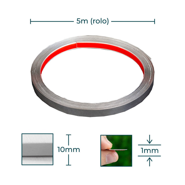 Fita metálica prateada espelhada 10mm
