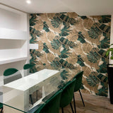 Papel de parede tropical verde/dourado