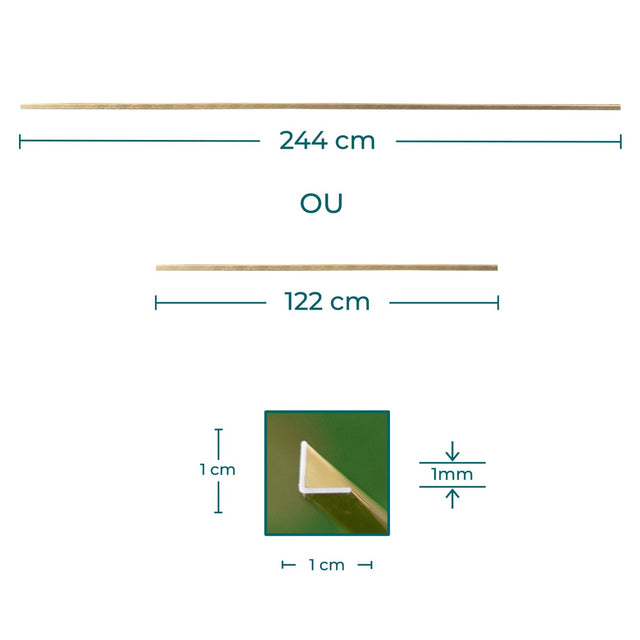 Perfil metálico em L dourado 10mm - 1,22 m