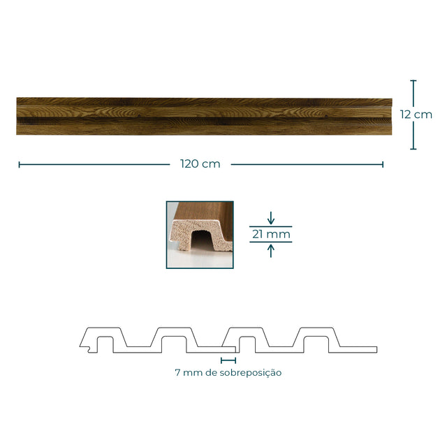 Painel ripado - ripa larga alta - castanho acinzentado 1,2m