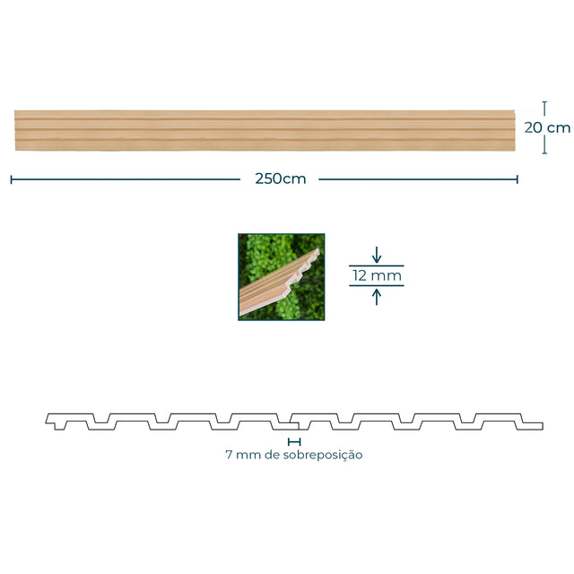 Painel ripado - ripa larga baixa - castanho claro madeira 2,49m