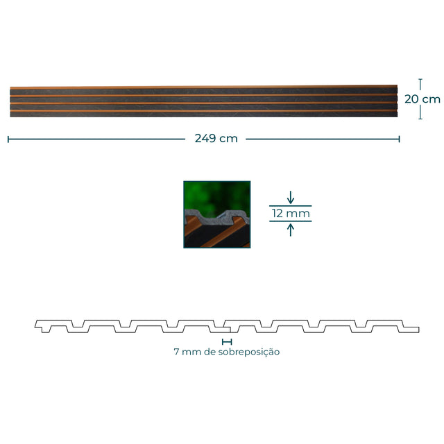 Painel ripado - ripa larga baixa - pedra/bronze 2,49m