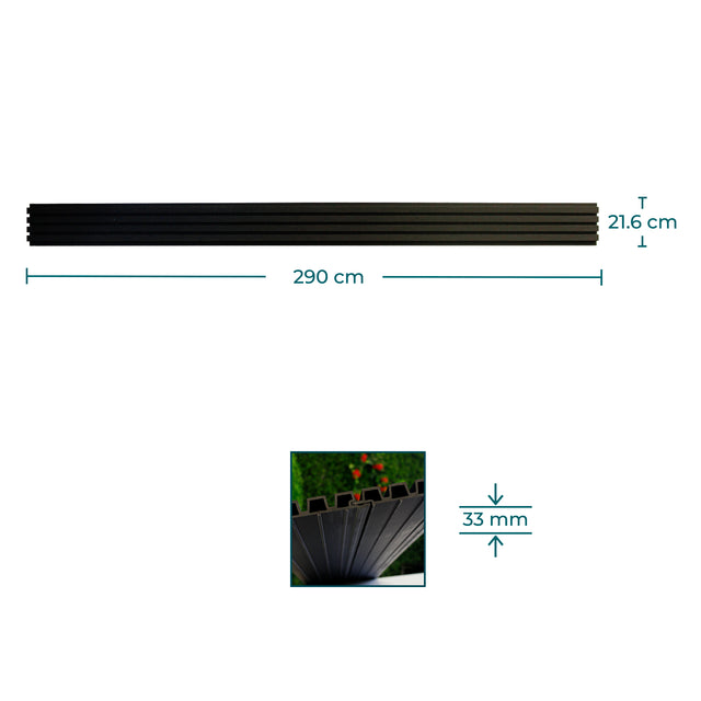 Painel ripado exterior WPC - Preto 2,9 metros